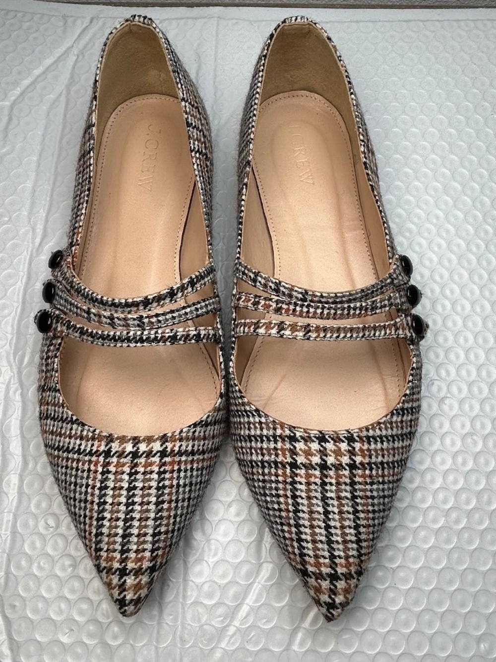 J.Crew Pointed Toe Mary Jane Flats Ballerina Multi Strap Strips Women's Size 7.5